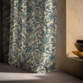 Vintage Bird Linen Curtain Panel: Blue Botanical Toile Drapes in Rustic Cottage Style - Image 6