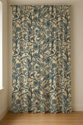 Vintage Bird Linen Curtain Panel: Blue Botanical Toile Drapes in Rustic Cottage Style - Image 3
