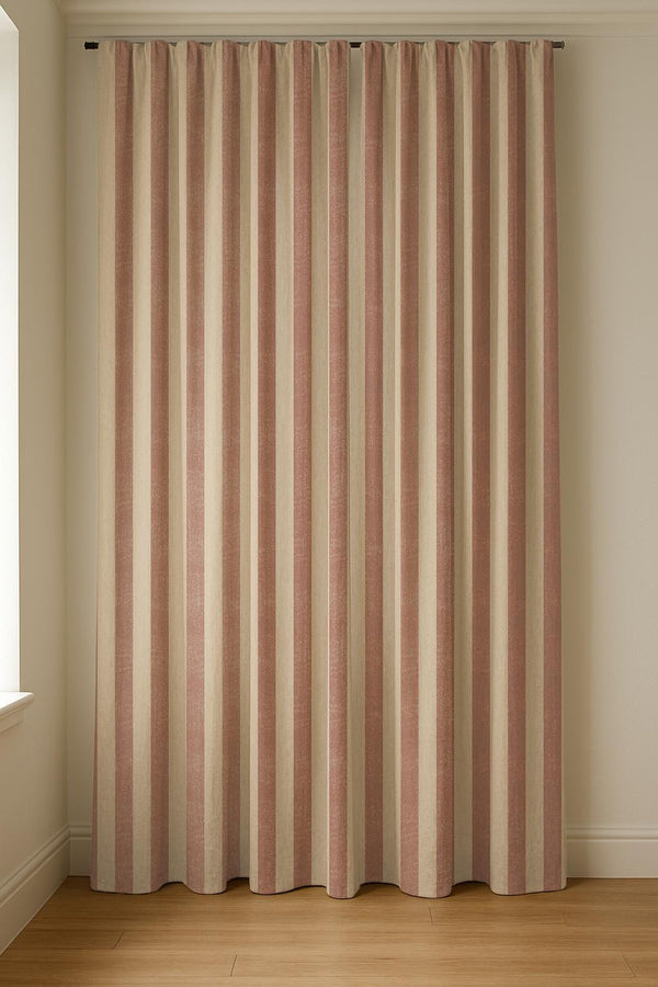 Pink Stripe Linen Curtain Panel: Soft Neutral Farmhouse Drapes for Cottage Decor