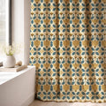 Mid Century Modern Linen Curtain Panel: Retro Geometric Floral Drapes in Blue and Mustard - Image 6