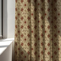 Vintage French Tile Linen Curtain Panel: Rustic Terracotta Cottage Drapes for Farmhouse Decor - Image 1