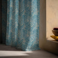 Blue Botanical Linen Curtain Panel: Vintage Floral Cottage Drapes for Farmhouse Window Decor - Image 6