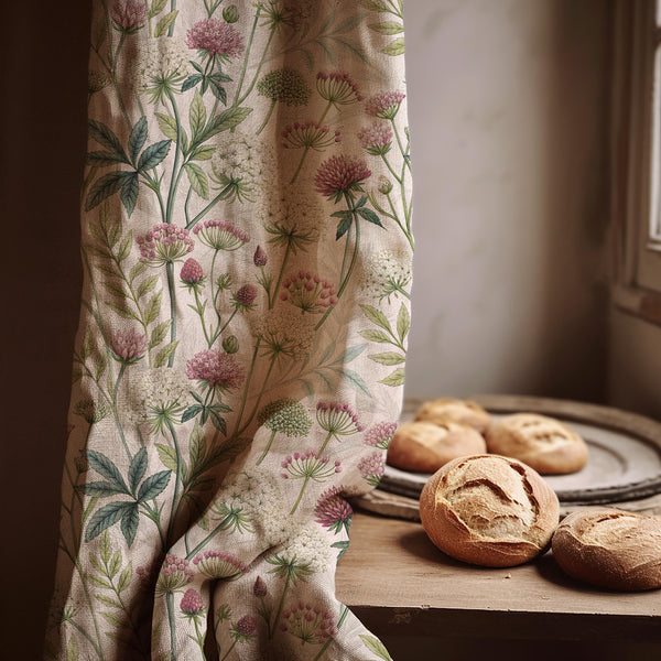 Wildflower Botanical Linen Curtain Panel: Cottagecore Floral Drapes for Rustic Farmhouse Decor