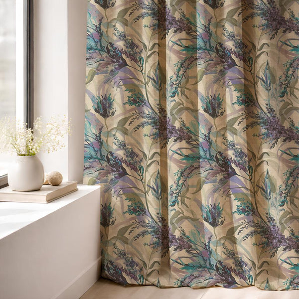 Lavender Botanical Linen Curtain: Purple Floral Cottagecore Drapes for Farmhouse Decor