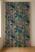 Teal Botanical Linen Curtain: Whimsical Bird and Vine Drapes for Eclectic Decor - Image 2