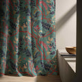 Teal Botanical Linen Curtain: Whimsical Bird and Vine Drapes for Eclectic Decor - Image 4