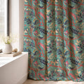 Teal Botanical Linen Curtain: Whimsical Bird and Vine Drapes for Eclectic Decor - Image 3